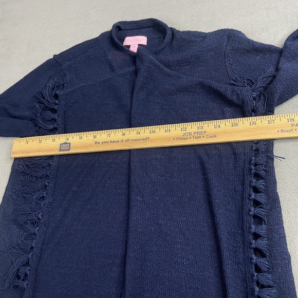 Lilly Pulitzer Sweater Cardigan Womens Large Navy Tatum Open Fringe Boho Light - Picture 6 of 10